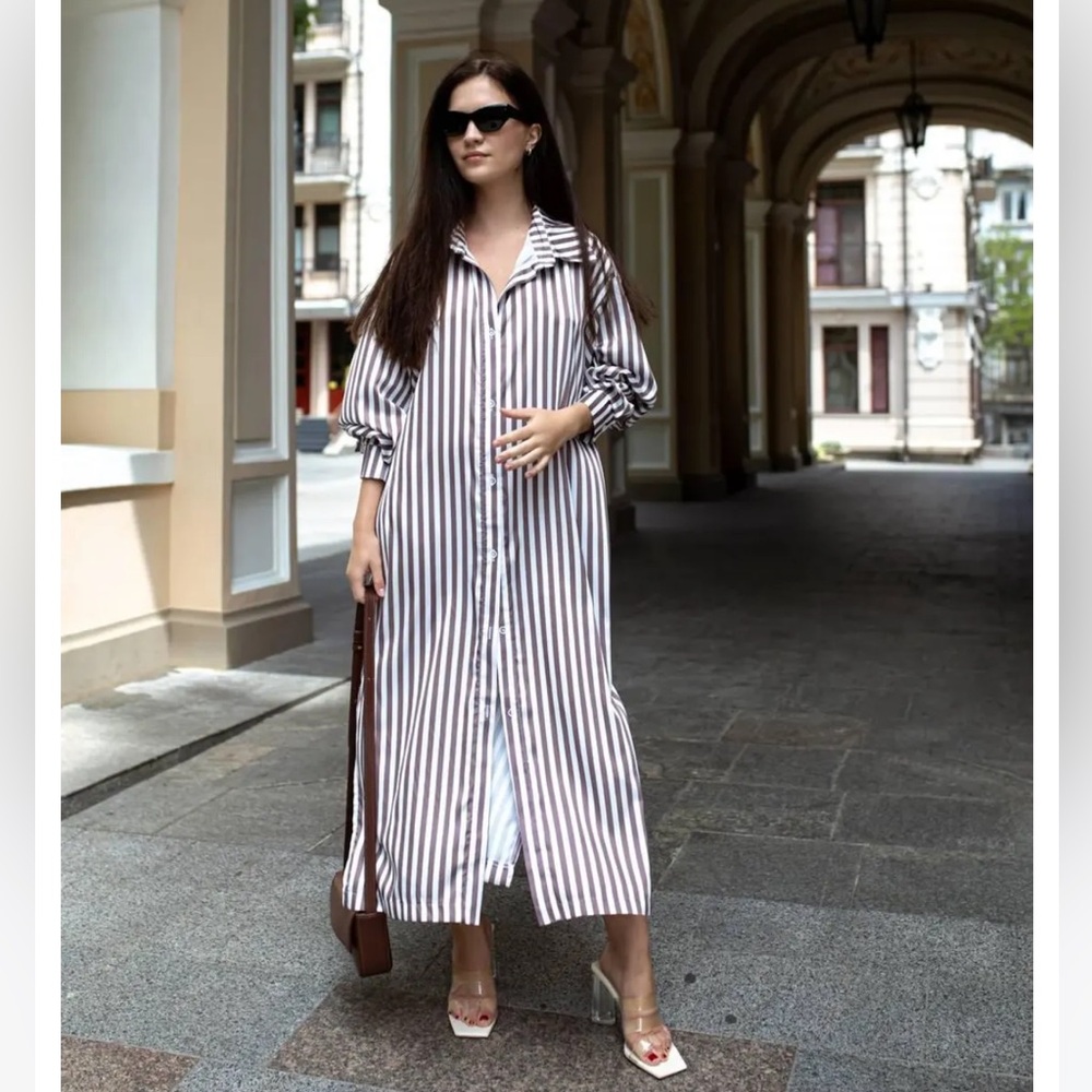 Steve Madden Striped Duster Long Sleeved Button Down Shirt Dress, NWT Size Large - Picture 12 of 14